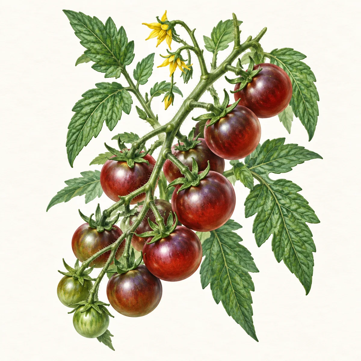Black Cherry Tomato Seeds plant botanical illustration