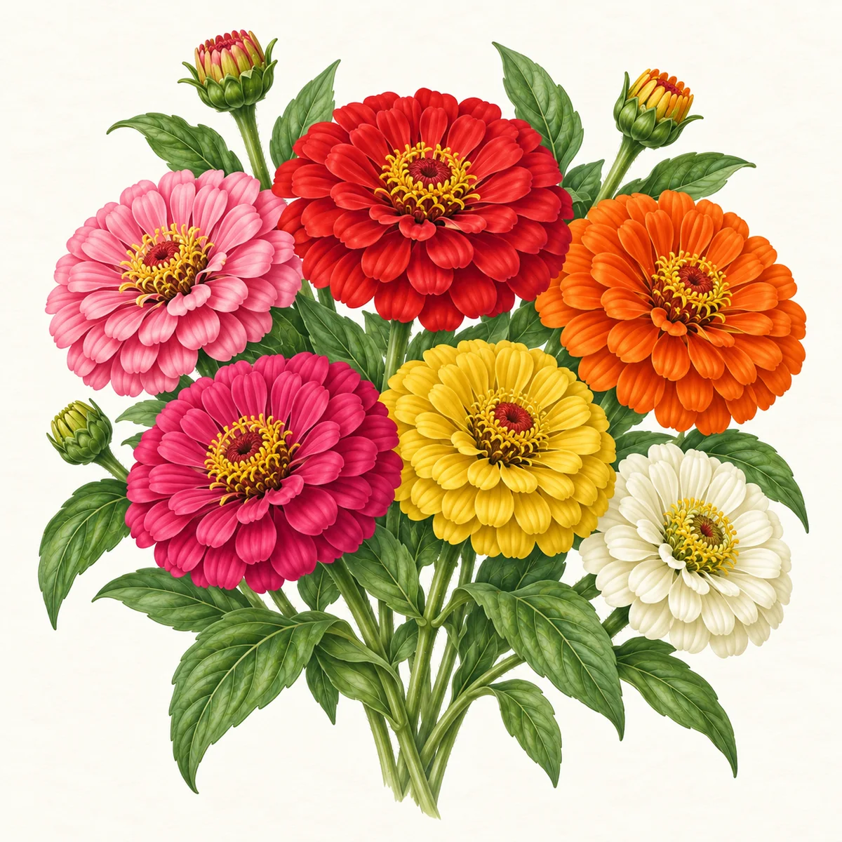 California Giant Mix Zinnia Seeds plant botanical illustration