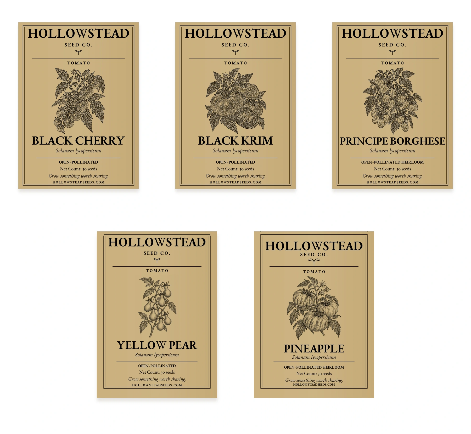 Hollowstead Tomato Collection — all 5 included kraft seed packets