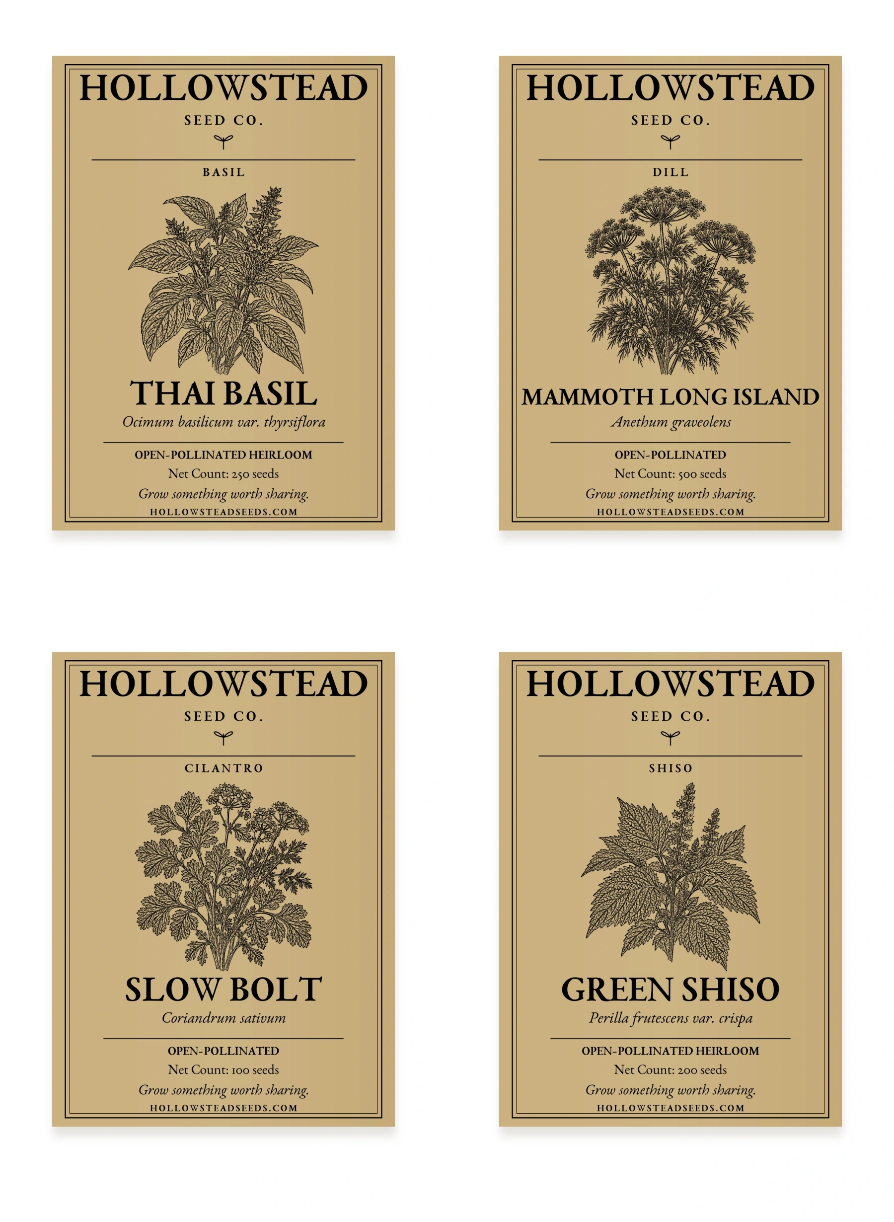 Hollowstead Culinary Herb Collection — all 4 included kraft seed packets