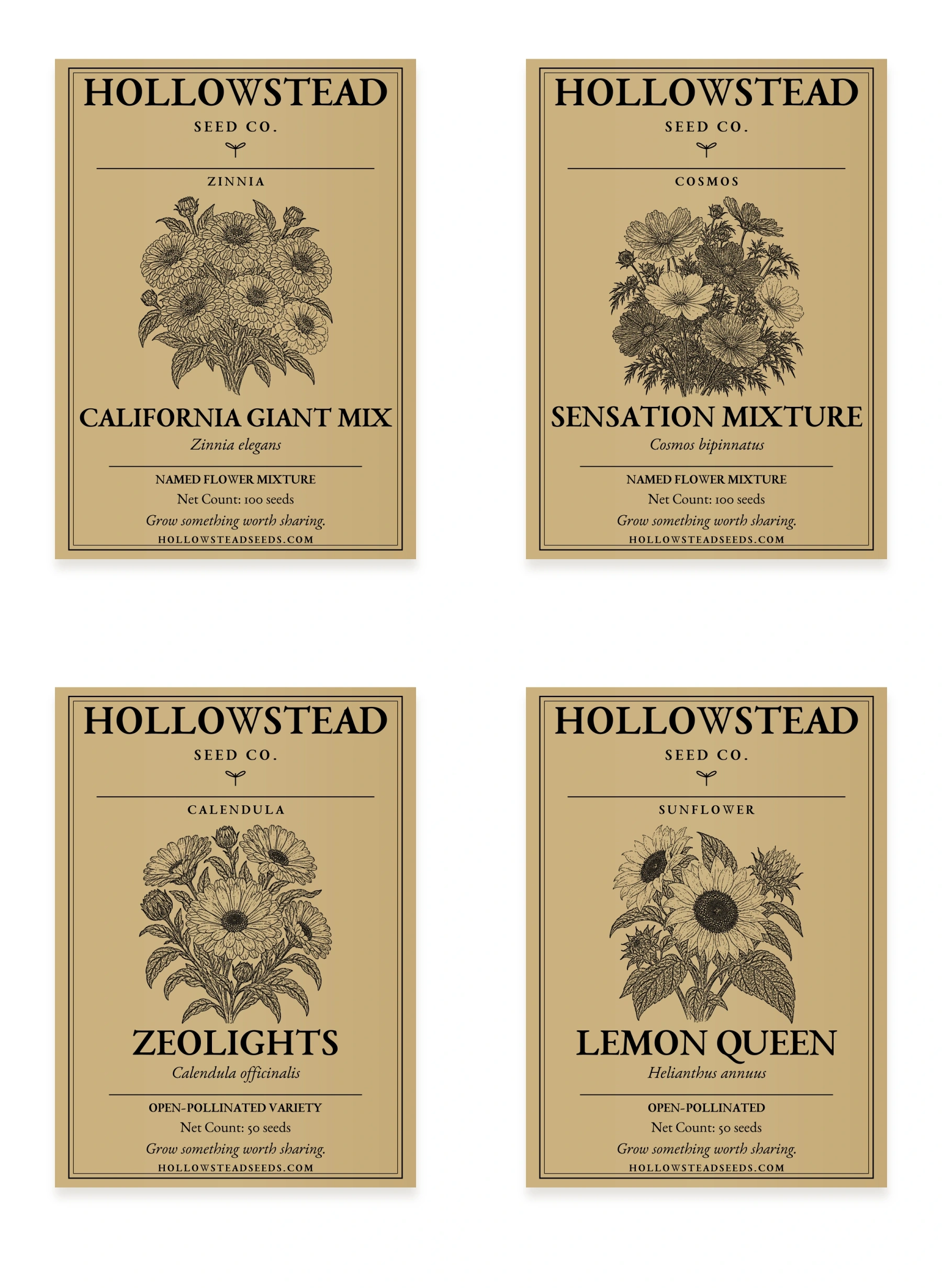 Hollowstead Flower Collection — all 4 included kraft seed packets