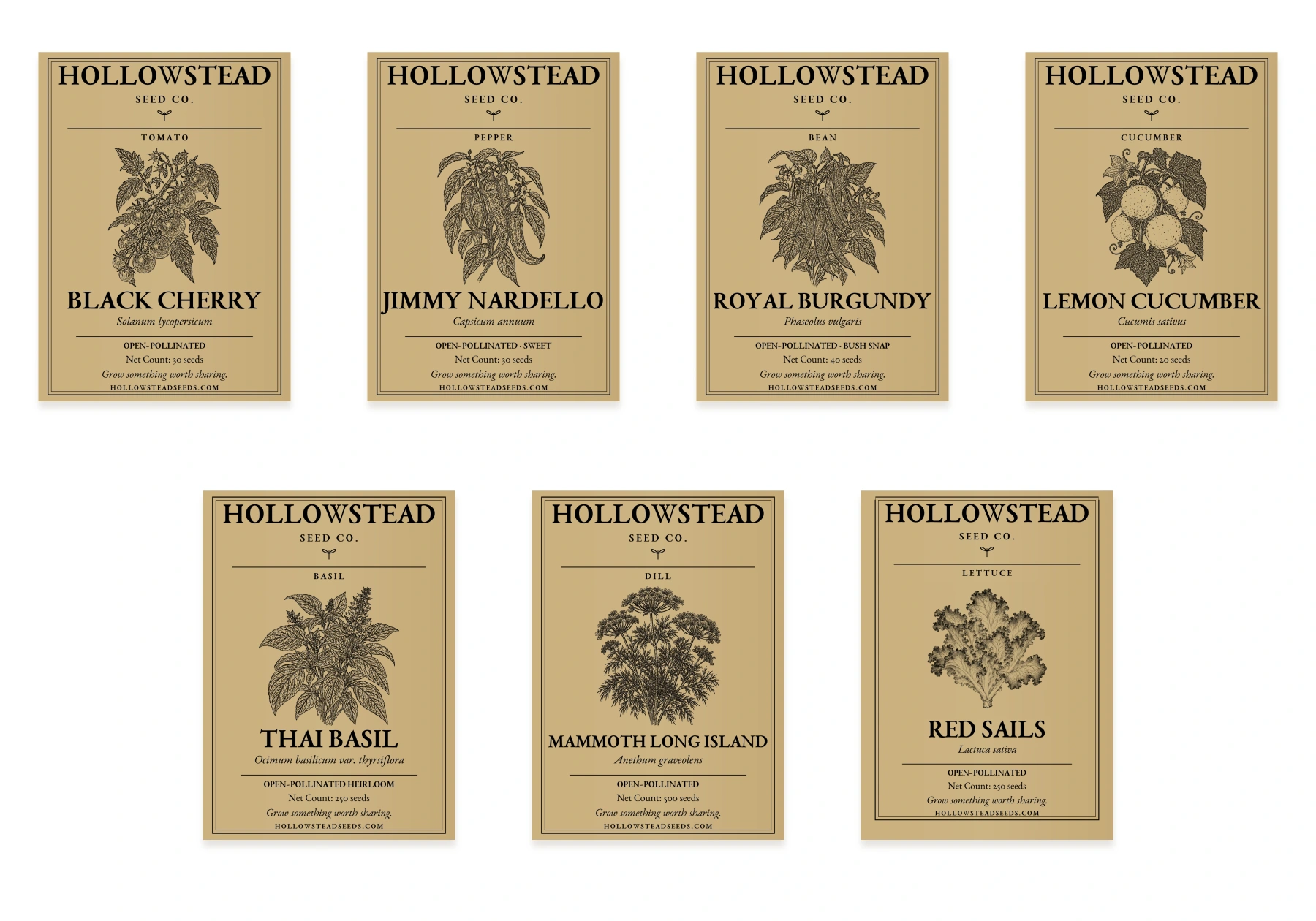 Hollowstead Kitchen Garden Collection — all 7 included kraft seed packets