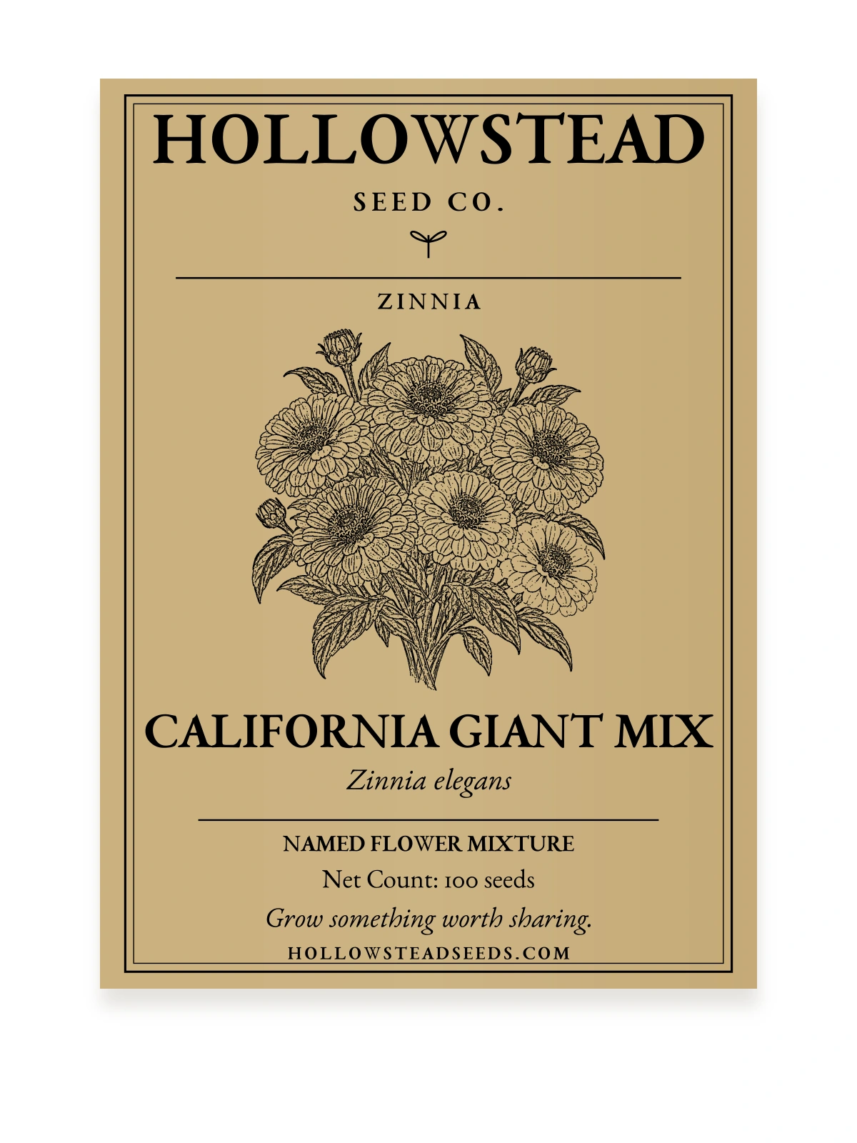 California Giant Mix Zinnia Seeds — kraft seed packet front