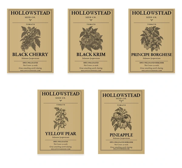 Hollowstead Tomato Collection — all 5 included kraft seed packets