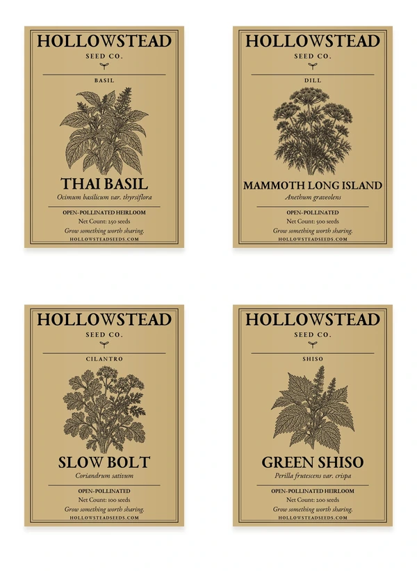 Hollowstead Culinary Herb Collection — all 4 included kraft seed packets