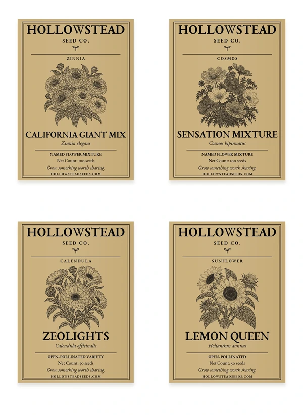 Hollowstead Flower Collection — all 4 included kraft seed packets