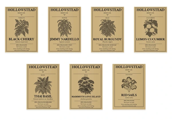Hollowstead Kitchen Garden Collection — all 7 included kraft seed packets