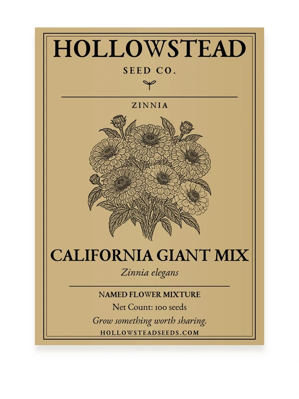 California Giant Mix Zinnia Seeds — kraft seed packet front